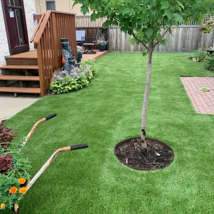 Artificial turf installation in Edmonton for low-maintenance lawns.