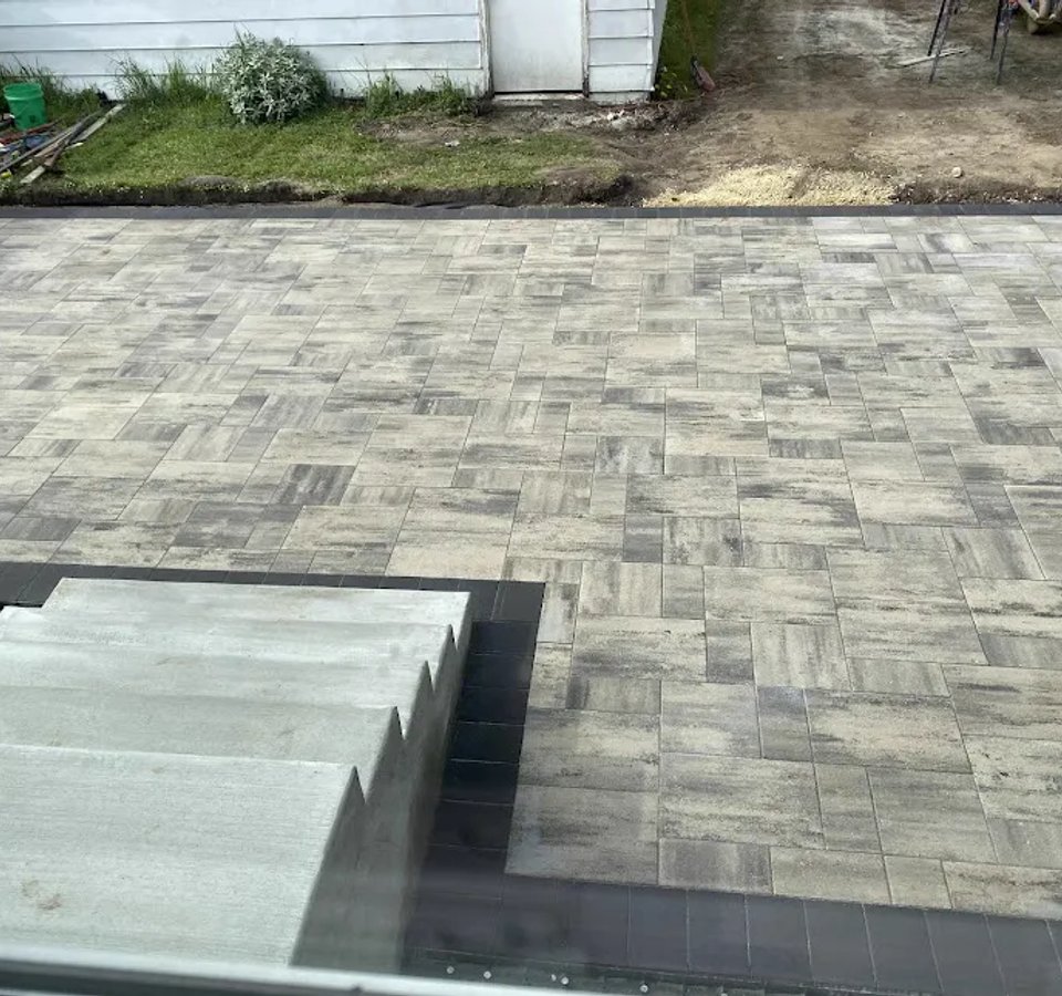 Interlocking paver patio installation in Edmonton