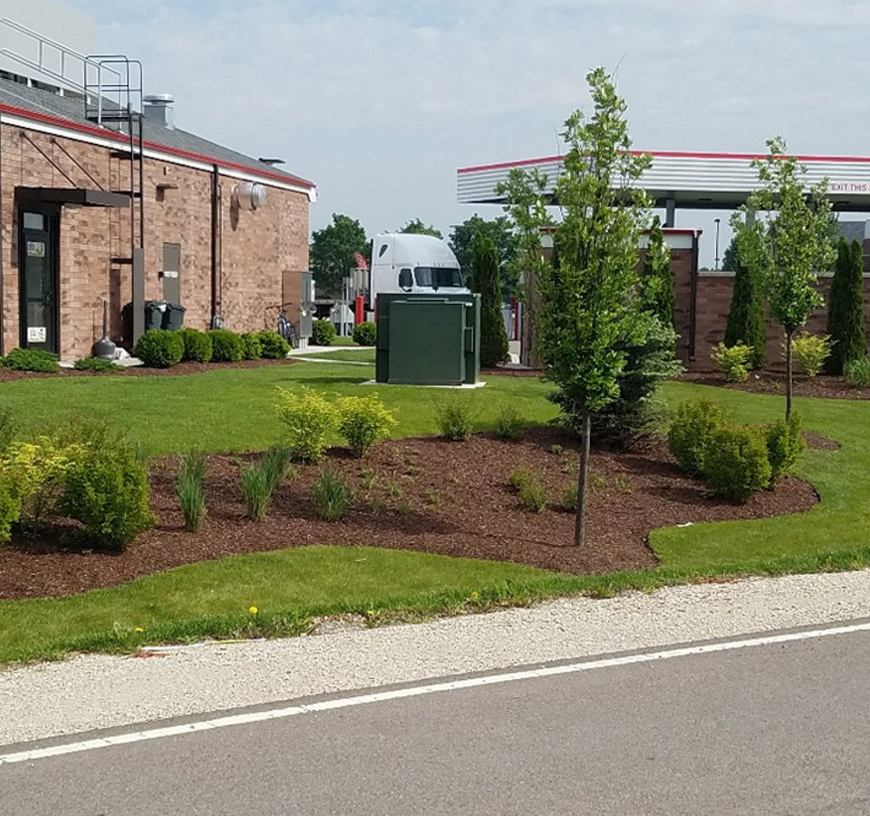 Commercial landscaping for a service station
